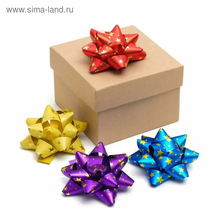 Бант - звезда №7.5, фасовка 8 шт., металик с рисунком, МИКС
