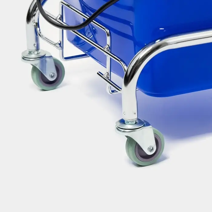 Тележка уборочная одноведерная с вертикальным отжимом и сеткой, синее ведро 25 л, хромированная рама