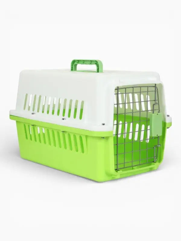 Переноска для животных с металлической дверью 49 х 31 х 31 см, бело-зелёная