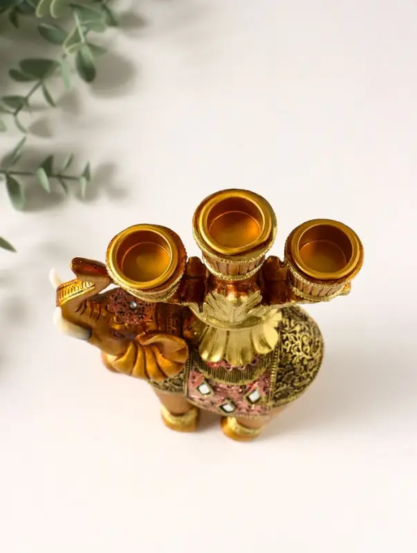 Фигурка полистоун подсвечник &laquo;Африканский слон в золотой, ажурной попоне&raquo;, 19&times;12.5&times;5 см