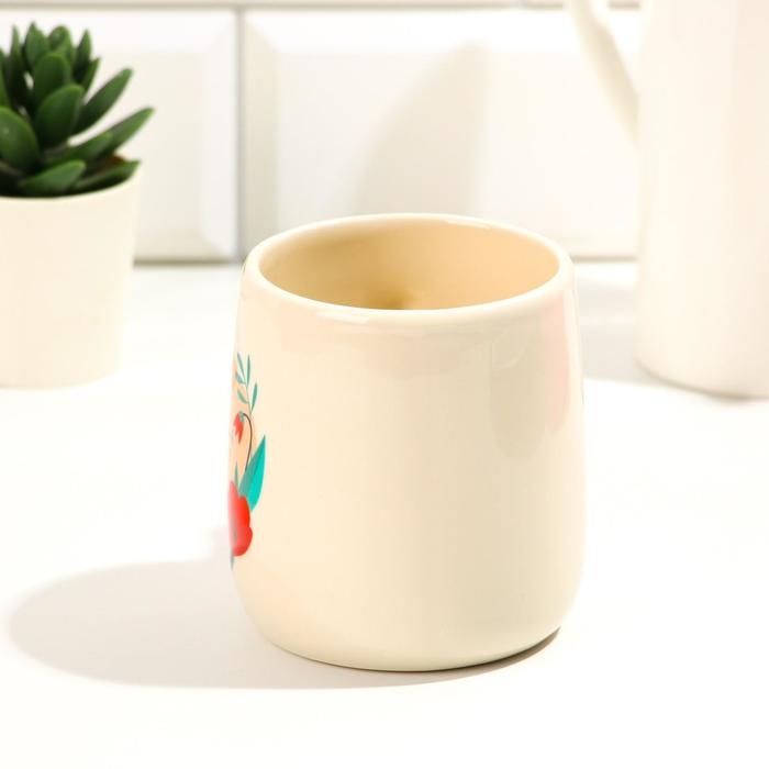 Кружка керамическая с крышкой и ложкой «Слушай сердце», 450 мл, цвет бежевый Кружка керамическая с крышкой и ложкой «Слушай сердце», 450 мл, цвет бежевый