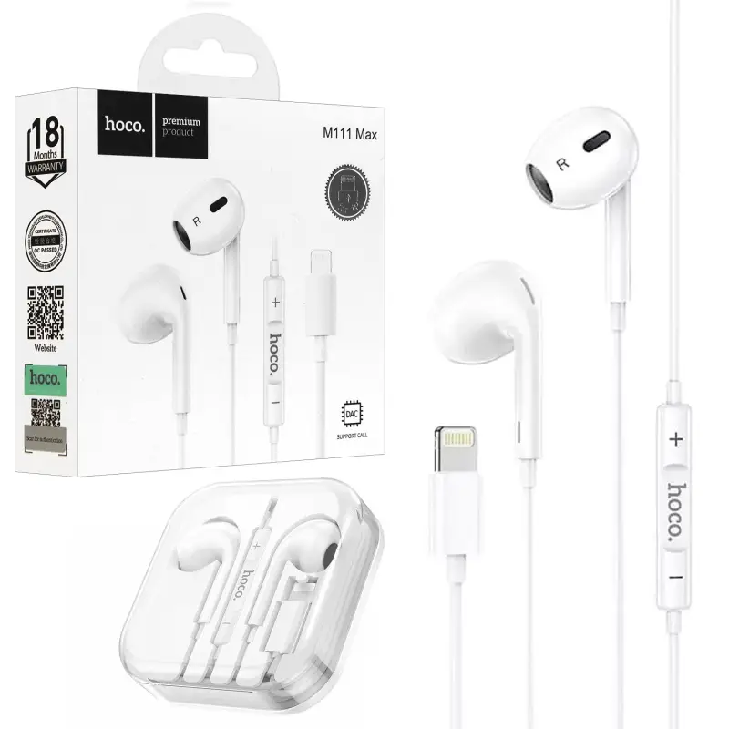 Наушники M111 MAX Lightning HOCO Белые Наушники M111 MAX Lightning HOCO Белые