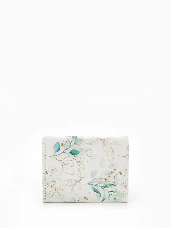 Кошелёк женский на кнопке, 10.5&times;2.5&times;8.5 см, с растительным принтом, белый/зелёный