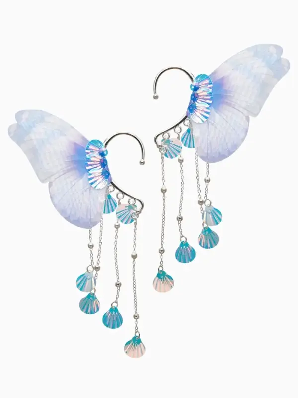 Серьги каффы детские Выбражулька &laquo;Крылья&raquo;, фиолетово-голубая