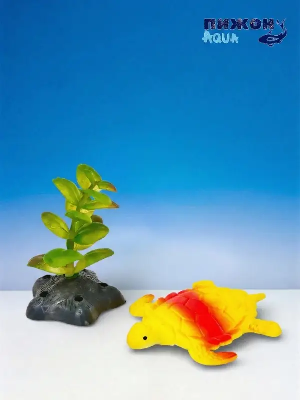 Набор декора для аквариума "Черепаха и трава"