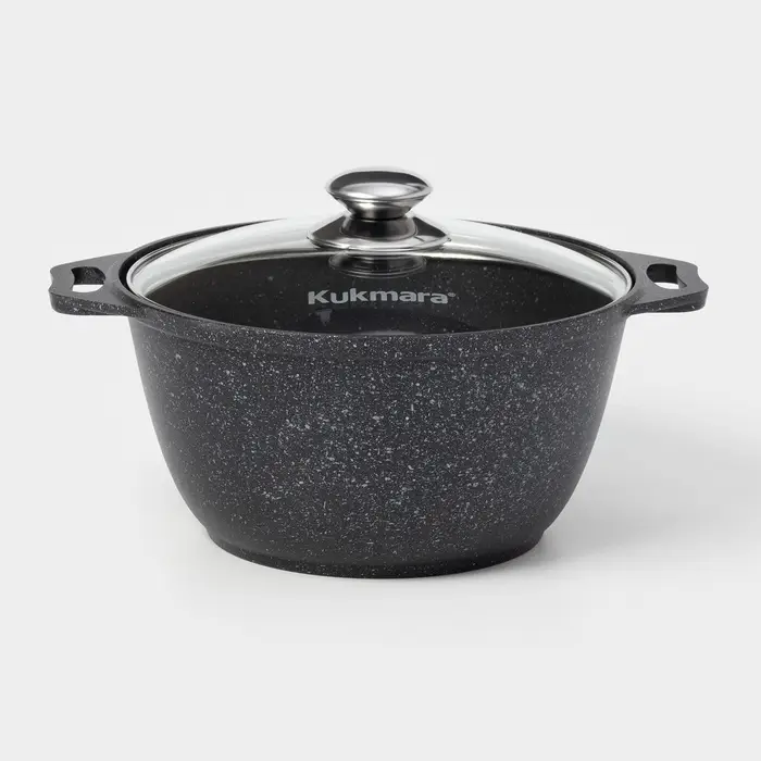 Кастрюля KUKMARA &laquo;Мраморная&raquo;, 3 л, d=24 см, h=17 см, стеклянная крышка, антипригарное покрытие, литой алюминий, серый