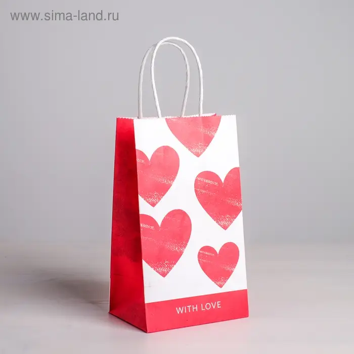 Пакет подарочный крафт, упаковка, With LOVE, 12 х 21 х 9 см Пакет подарочный крафт, упаковка, With LOVE, 12 х 21 х 9 см