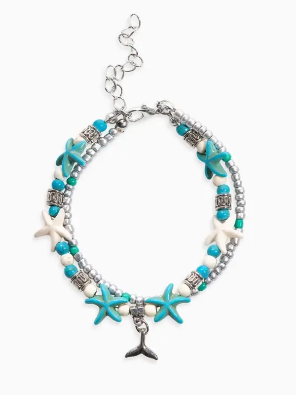 Браслет на ногу &laquo;QF. Хвост русалки&raquo;, L=25 см + удлинитель 5 см, белый, голубой в серебре