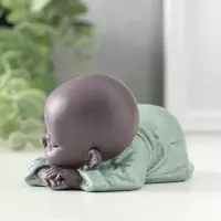 Сувенир полистоун "Маленький спящий будда" зелёно-коричневый 6,5х11х5,3 см