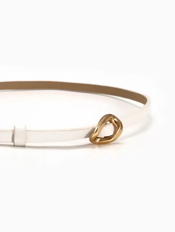 Ремень женский тонкий, 110&times;1 см, золотистая пряжка металл, белый