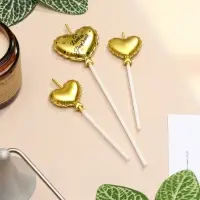 Свечи для торта, 3 шт. &laquo;Воздушный шарик. Сердце&raquo;, золотые