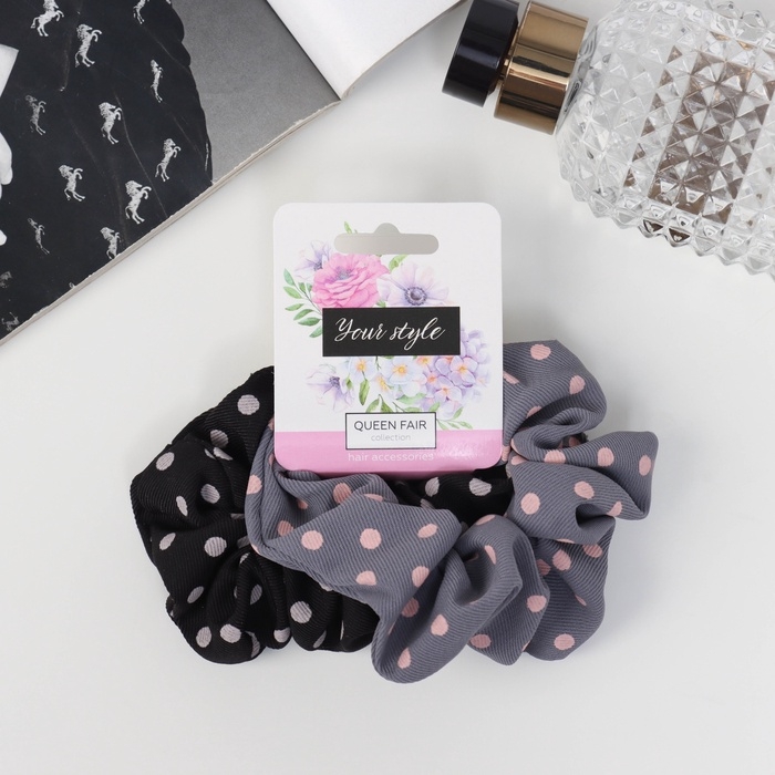 Резинка для волос Резинка для волос "Орбита" (набор 2 шт) Ариадна горох колор, 10 см, чёрный серый