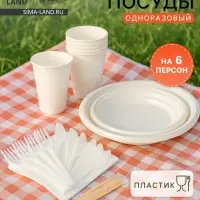 Набор пластиковой одноразовой посуды на 6 персон Не ЗАБЫЛИ! &laquo;Шашлычный №3&raquo;, белый