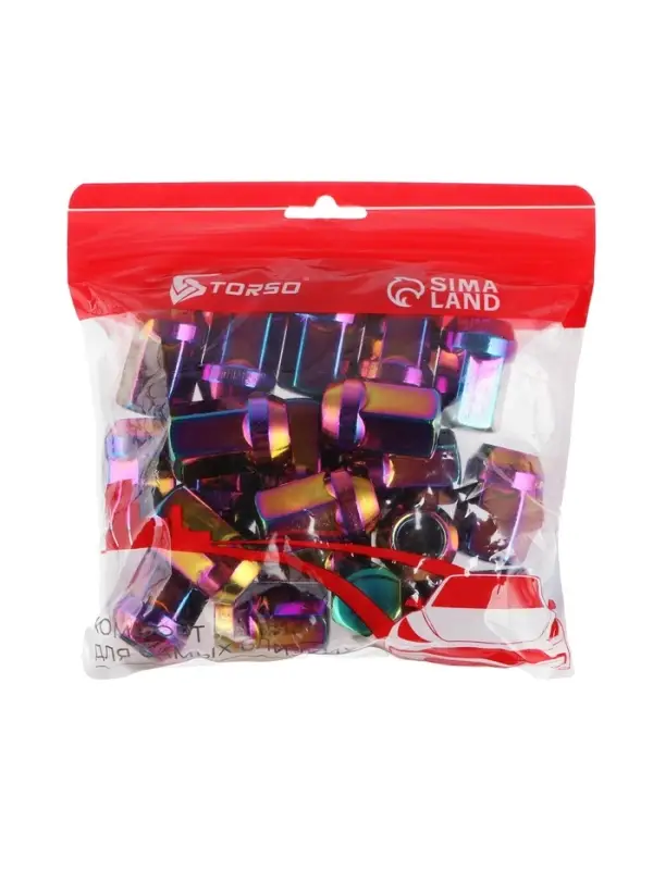 Гайка колесная M12&times;1.5, высота 35 мм, ключ 19 мм, радужный титан, фасовка 20 шт.