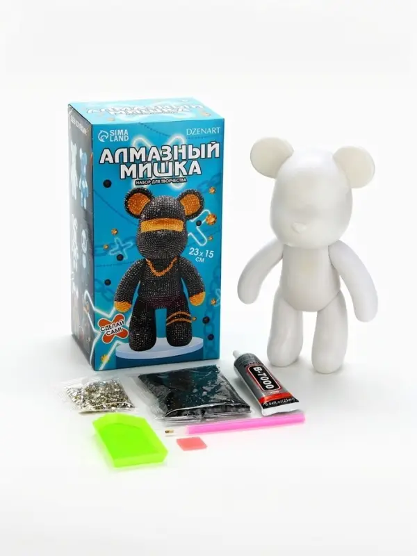Алмазная мозаика на фигурке "Модный медведь"