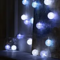 Гирлянда &laquo;Нить&raquo; 5 м с насадками &laquo;Клубки серо-зелёные&raquo;, IP20, прозрачная нить, 20 LED, свечение белое, 220 В