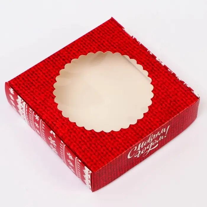 Подарочная коробка сборная с окном «Вязанка», 11.5×11.5×3 см Подарочная коробка сборная с окном «Вязанка», 11.5×11.5×3 см