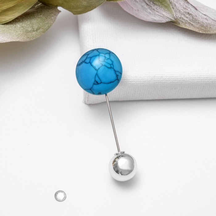 Основа "Брошь-игла" с шариком d=1,2 см (набор 5 шт.), L=5 см, площадка 1,5 см, цвет серебро