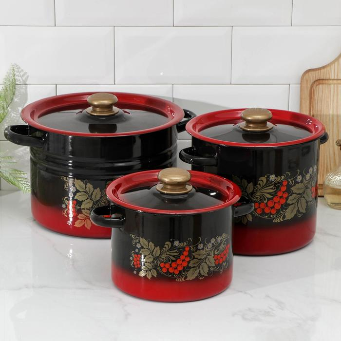 Набор кастрюль «Рябинка», 3 предмета: 3.5 л, 5.5 л, 8 л, индукция Набор кастрюль «Рябинка», 3 предмета: 3.5 л, 5.5 л, 8 л, индукция