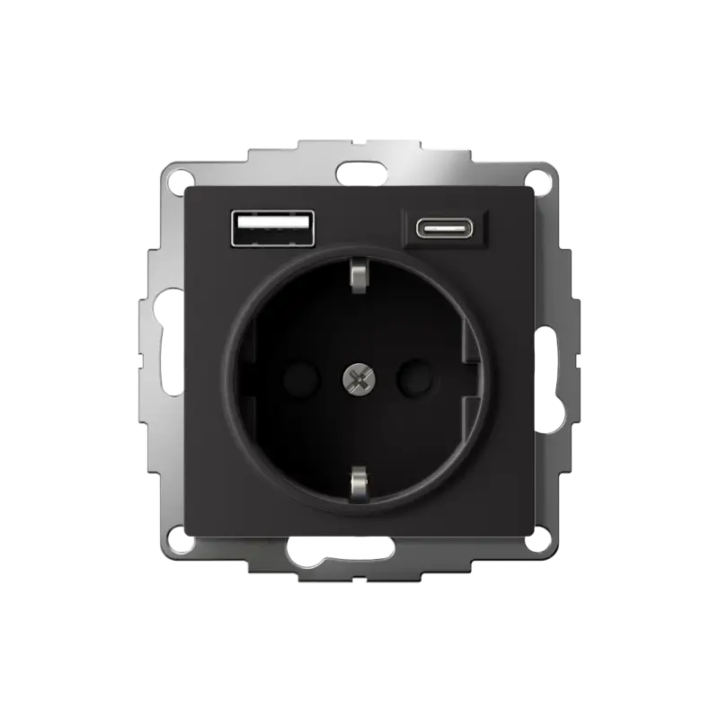 РОЗЕТКА 16А c 2 USB A+С, мех, КАРБОН