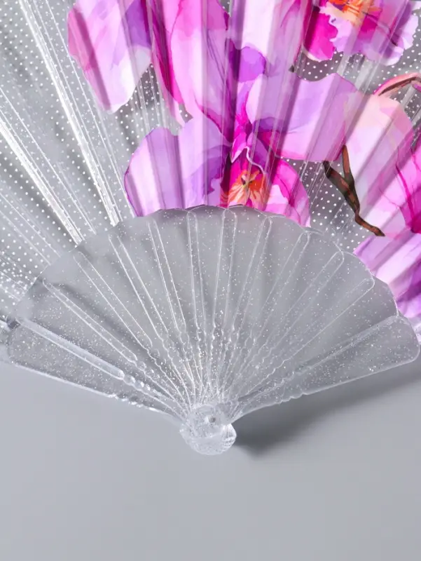 Веер складной пластик &laquo;Орхидея розовая&raquo;, блеск, 23 см