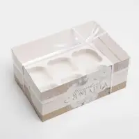 Коробка для капкейков, кондитерская упаковка с пластиковой крышкой, 6 ячеек &laquo;8 марта&raquo;, 23&times;16&times;10 см