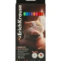 Карандаши 12 цветов, ErichKrause Prima Cat, пластиковые, шестигранные