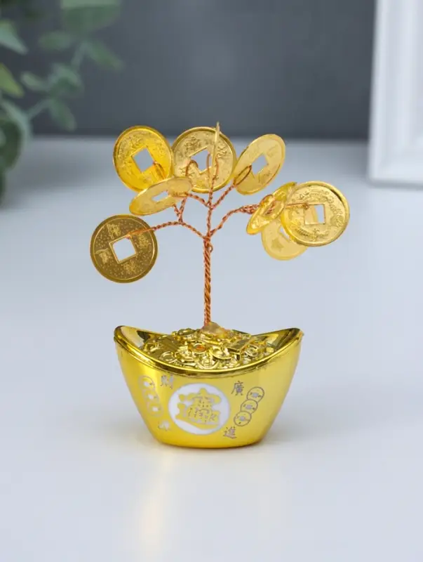 Сувенир "Денежное дерево и слиток золота" 9 монет 3,3х5х8 см