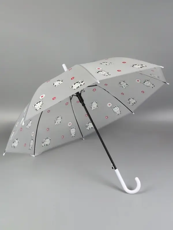 Зонт - трость детский &laquo;Коровки&raquo;, полуавтоматический, 8 спиц, R=45/54 см, d=90 см, прозрачный, белый