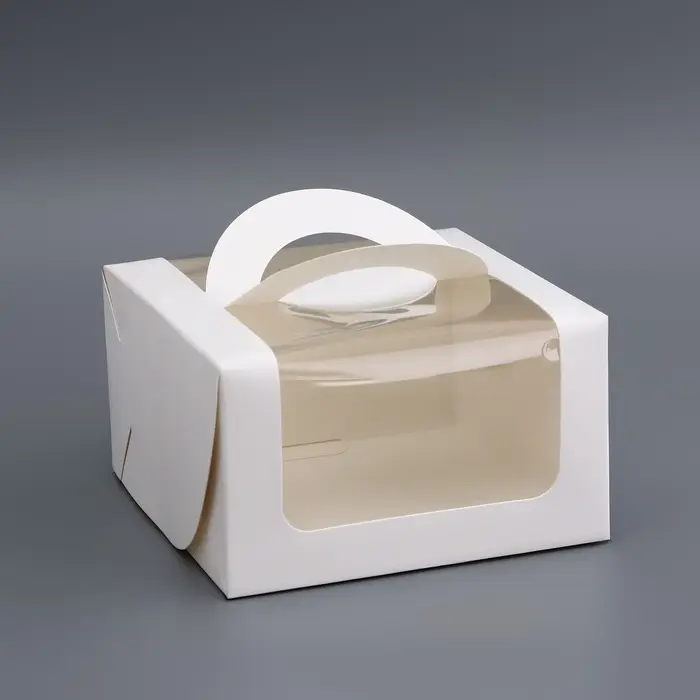 Коробка под бенто - торт с окном, белая, 14&times;14&times;8 см