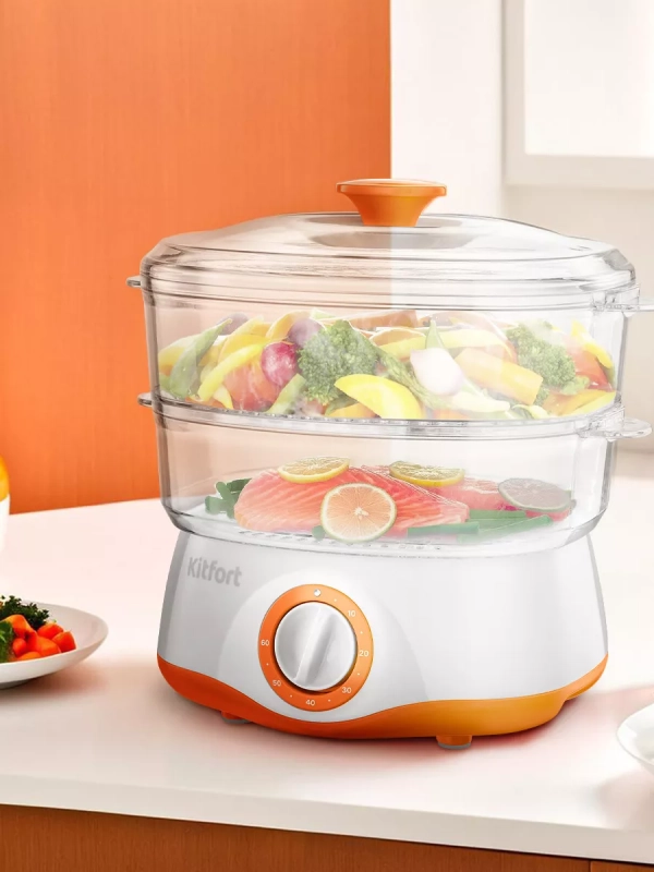 Пароварка кухонная электрическая с 2 корзинами KT-6452 Пароварка кухонная электрическая с 2 корзинами KT-6452