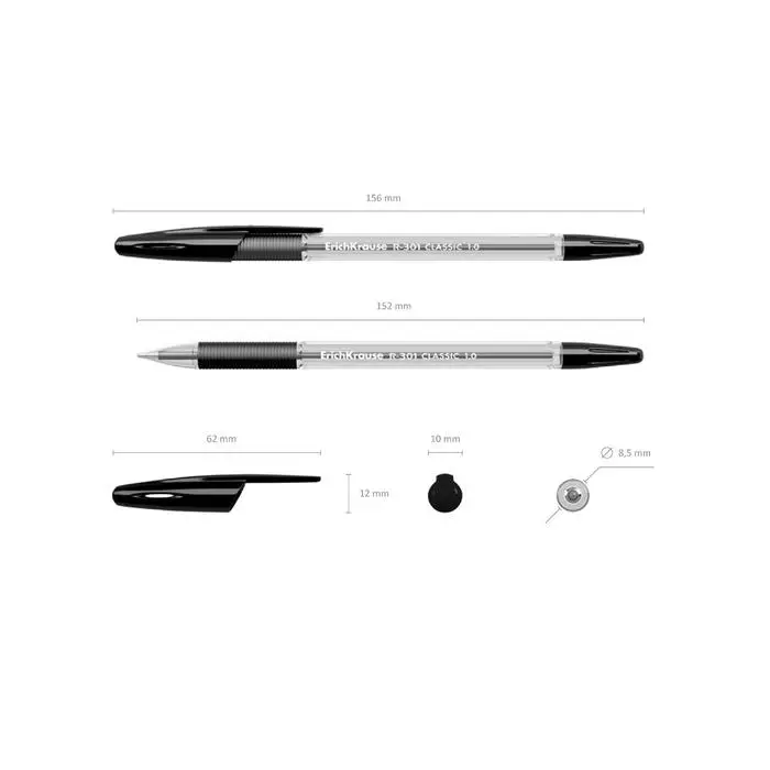 Ручка шариковая ErichKrause R-301 Classic Stick & Grip, узел 1.0 мм, чернила чёрные, резиновый упор, длина линии письма 800 метров