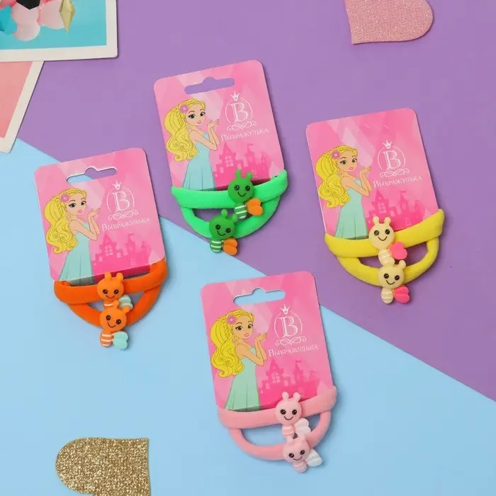 Резинка для волос "Веселые зверушки" (набор 2 шт), пчёлки, микс