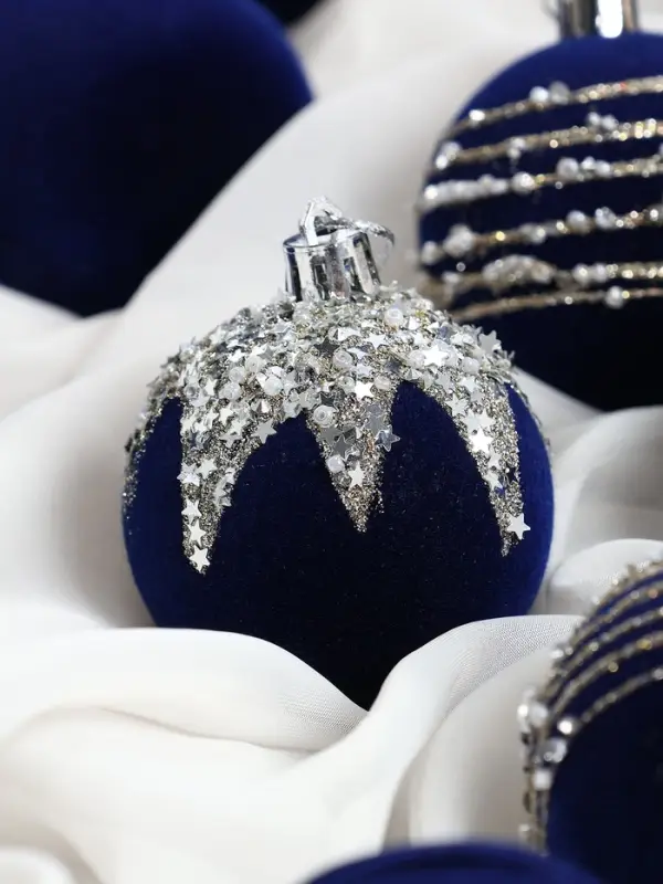 Набор шаров пластик d-6 см, 16 шт Набор шаров пластик d-6 см, 16 шт "Бархат. Маскарад" синий