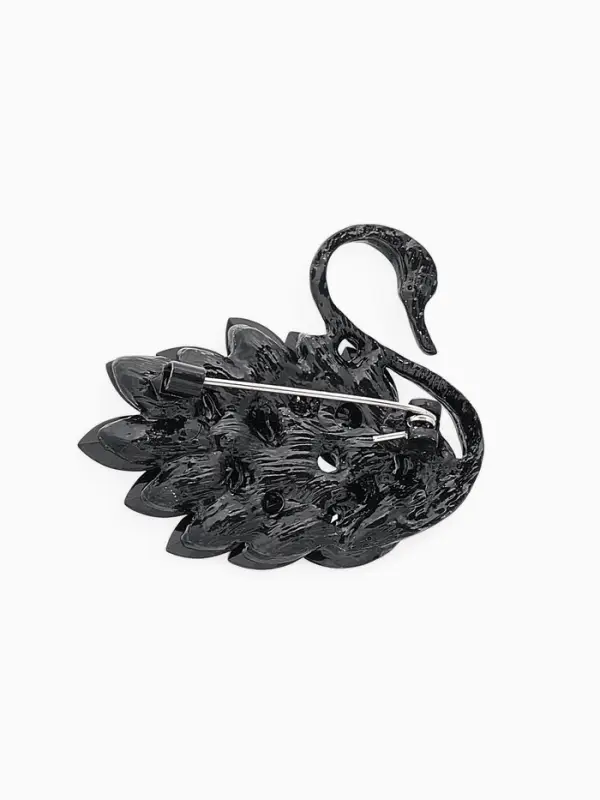 Брошь &laquo;Птица лебедь&raquo;, чёрная в чёрном металле