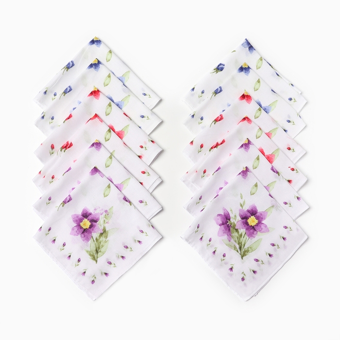 Набор женских носовых платков 45451-3 30х30см 12шт, жаккард сатин 82г/м, хл100% Набор женских носовых платков 45451-3 30х30см 12шт, жаккард сатин 82г/м, хл100%