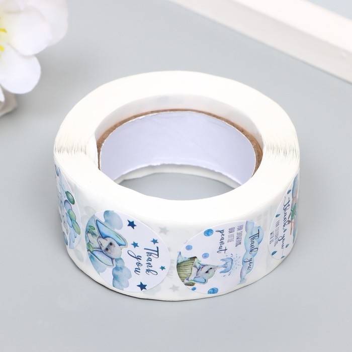 Наклейка бумага Наклейка бумага "Милый слоник" d=2,5 см 500 шт в рулоне 3х6,5х6,5 см