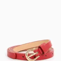 Ремень женский тонкий, 110&times;1.3 см, пряжка металл золотистая, полукруглая, красный