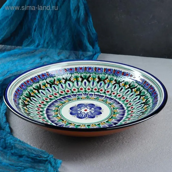 Ляган Риштанская Керамика "Цветы", 33 см, синий