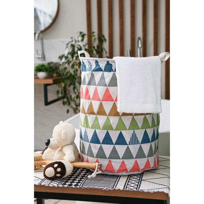 Корзина бельевая Доляна «Цветные треугольники», 35×35×45 см, текстиль Корзина бельевая Доляна «Цветные треугольники», 35×35×45 см, текстиль