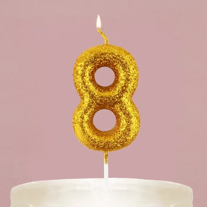 Свеча для торта, цифра, блестящая «8», золото, 9,5 х 4 см Свеча для торта, цифра, блестящая «8», золото, 9,5 х 4 см