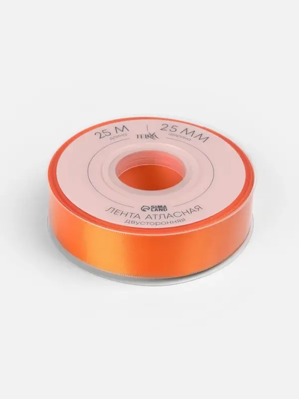 Лента атласная TEIRA, двухсторонняя, 25 мм, 25&plusmn;1 м, оранжевая №751