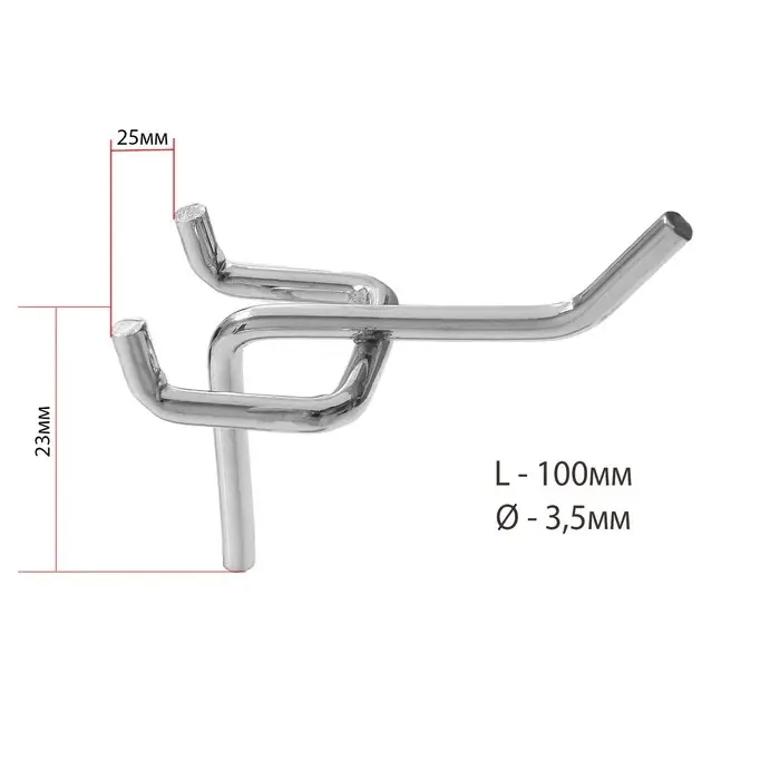 Крючок одинарный для металлической перфорированной панели, d=3.5 мм, L=10 см, цвет хром Крючок одинарный для металлической перфорированной панели, d=3.5 мм, L=10 см, цвет хром