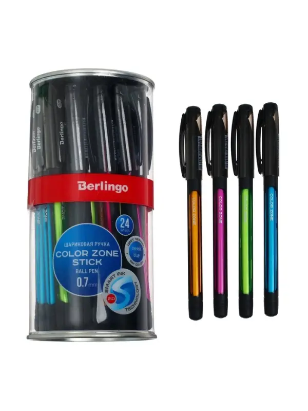 Ручка шариковая Berlingo. Color Zone stick, синий стержень, узел 0.7 мм, прорезиненный корпус, МИКС