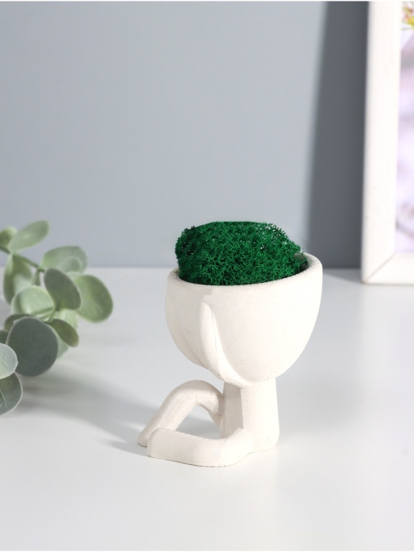 Кашпо бетонное  Кашпо бетонное "Мистер Грин" со мхом 6,7*6*6,5 см белый (мох зеленый стабилизированный)