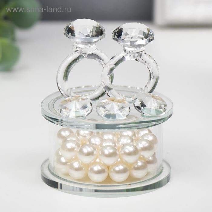 Сувенир стекло  Сувенир стекло "Два кольца - предложение" жемчуг 7,2х6,3х6,3 см