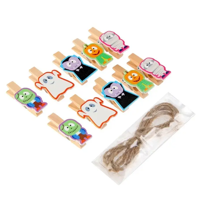 Прищепки декоративные «Монстирики» набор 10 шт., с верёвкой для подвеса, 1,5 × 12 × 14 см