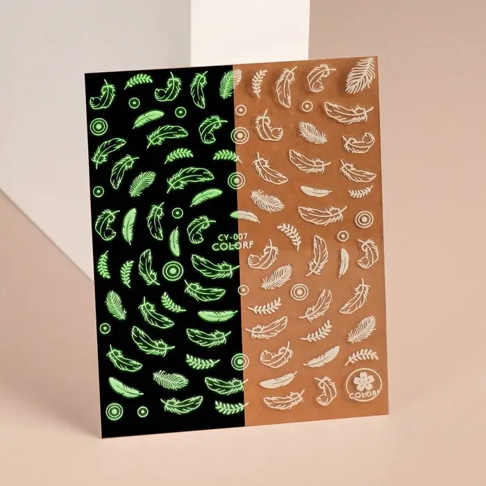 Наклейки для ногтей &laquo;Воздушные перья&raquo;, флуоресцентные, белые