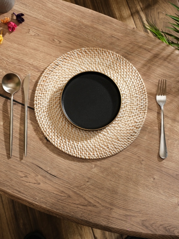 Коврик сервировочный плетеный круглый ротанг, 30х30х0,5 см, белый