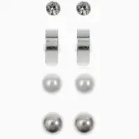 Серьги пусеты QF &laquo;Романтика&raquo;, 4 пары, кольца, белые в серебре